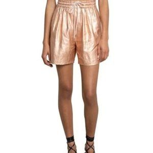 NWT A.L.C. Ryder Drawstring Waist Linen Shorts Metallic Rose Gold XS